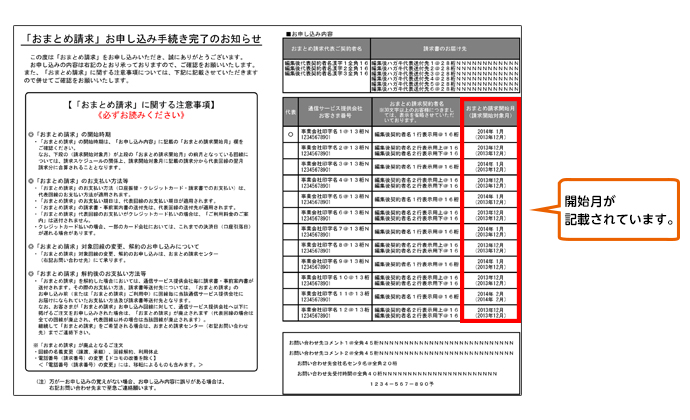 おまとめ請求』お申し込み手続き完了のお知らせ」ハガキのイメージ | ビリングサービス | NTTファイナンス株式会社